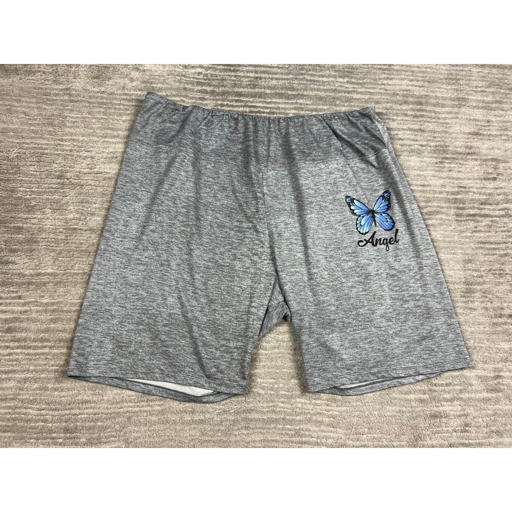 LA+IMAGE Biker Shorts Women 3X Gray Angel Butterfly Graphic Heathered Athleisure